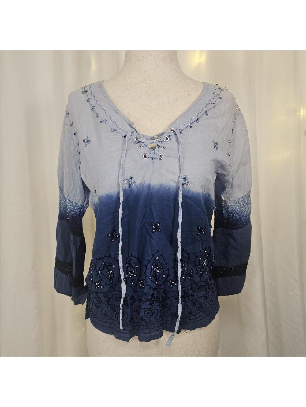 Vintage monalisa petite 100% cotton blue blouse size Pm